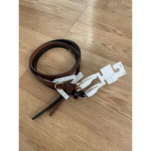 Womens 2 Pack Slim Belts Brown Black Faux Leather Gold Silver Buckle Size M